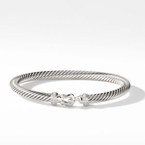 5 mm Buckle Bracelet in Sterling Silver with Pavé Diamonds Size M